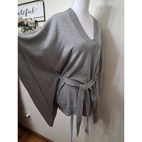 Michael Kors Angora Blend Heather Grey V-Neck Belted Sweater Poncho Caftan SM M - Picture 12 of 16